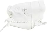 Integrity Designs Baby Linen Keepsake Cross Embroidered Handkerchief Christening/Baptism Bonnet and Gift Card with Envelope