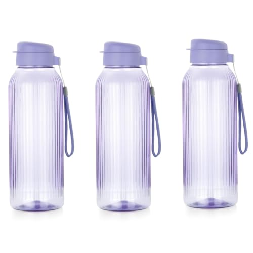 Image of ATTRO Prime Linear Plastic Water Bottle, Leak-Proof- Set of 3-1.5L-Purple