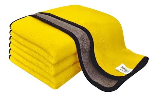 Image of SOFTSPUN Microfiber Cloth for Car Coral 800 GSM 40X60cms 4 Pcs Yellow+Grey! Extra Thick Microfiber Cleaning Cloths Perfect for Bike, Auto, Cars Both Interior and Exterior.