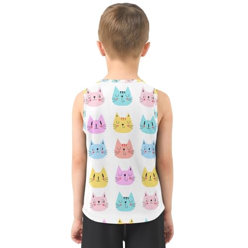 J JOYSAY Cat Head Pastel Colorful Boys Tank Top Sleeveless Muscle Shirts Quick Dry Kids T-Shirts 3-15T3