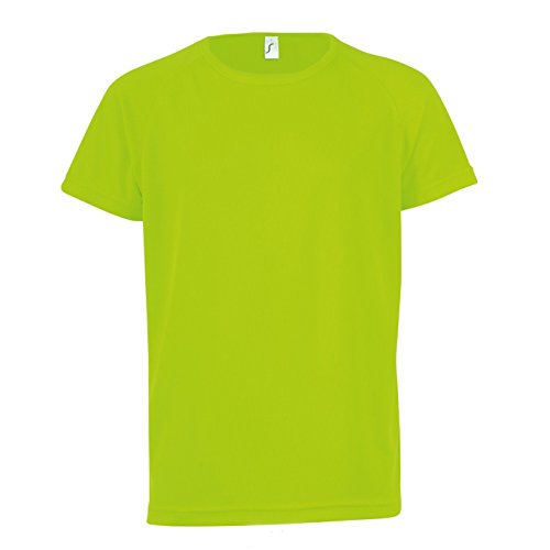 SOLS - Camiseta de deporte de manga corta Unisex Modelo Sporty Niños Niñas - Deportes/Gimnasia/Correr (8 Años /Verde Fluorescente)