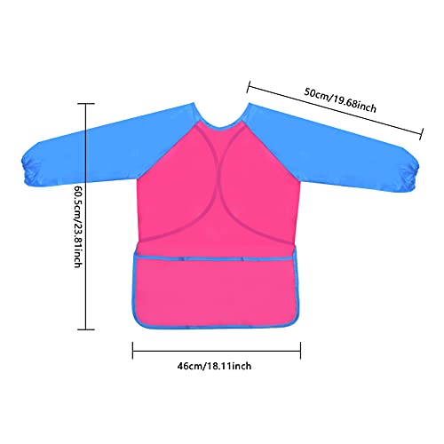 2 Pack Kids Art Smock Toddler Smocks Waterproof Artist Painting Aprons with Long Sleeve and 3 Pockets for Painting,Cooking,Eating,Arts & Crafts Childs Paint Apron for Children Ages 3-8 - Image 3