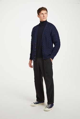 Men's Irish Cable Knit Cardigan Sweater, 100% Soft Merino Wool, V-Neck Buttoned with Pockets, Clare Island3
