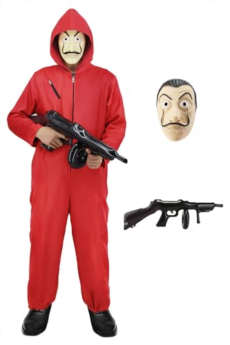 Mrsclaus House of Money Costume Men Women Bank Robber Costume Red Jumpsuit with Mask Fancy Dress Costumes Couples Adults Groups Partner Costumes Outfit for Carnival Halloween Party, L Mrsclaus House of Money Costume Men Women Bank Robber Costume Red Jumpsuit with Mask Fancy Dress Costumes Couples Adults Groups Partner Costumes Outfit for Carnival Halloween Party, L
