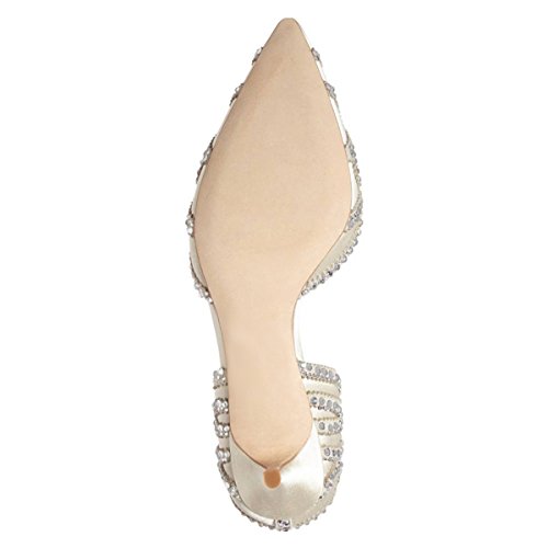 Image of XYD Women's Pumps, Elegant Pointed Toe, D'Orsay Kitten Low Heels, Rhinestone Studs, Slip-On Satin Shoes for Wedding