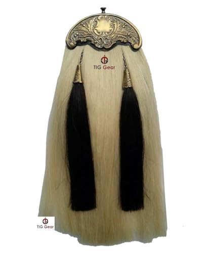 Scottish Horse Hair Piper Kilt Sporran Thistle Cantle Antique & Two Black Hair Tasseles