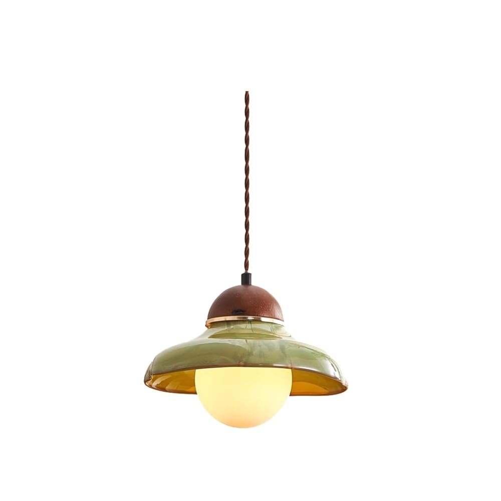 Französische Retro-Pendelleuchte aus grüner Keramik im mittelalterlichen Stil, kugelförmige milchweiße Glass-Hängelampe mit verstellbarem Kabel, dekorative Kücheninselleuchten for Schlafzimmer
