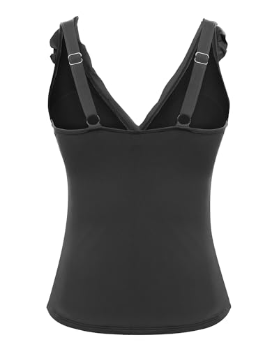 Image of Ruffle V Neck Tankini Top Only Women Tummy Control Swimsuit Tank Top | Removable cups for custom bust lift, Blend soft spandex to stretch easily