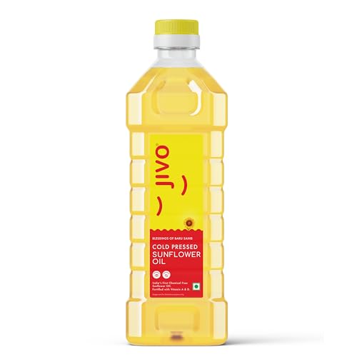 Jivo Cold Pressed Unrefined Sunflower Oil - 1 Litre | Chemical-Free Oil for Cooking | Ideal for Roasting, Frying, Baking, and All Types of Cuisines.