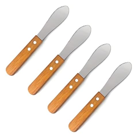 Xzhixiao 4 Pieces Butter Knife Stainless Steel Cream Spatula with Wood Handle Used for Butter Cream Cheese Toast Sandwiches Cake Bread( 21 * 3 * 1cm) Cover
