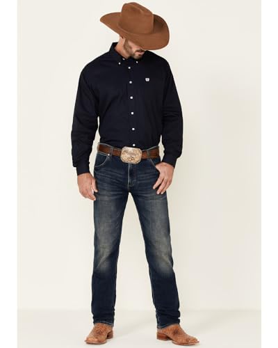 Cinch Western Shirt Mens Long Sleeve Open Pocket Logo Navy MTW11046673