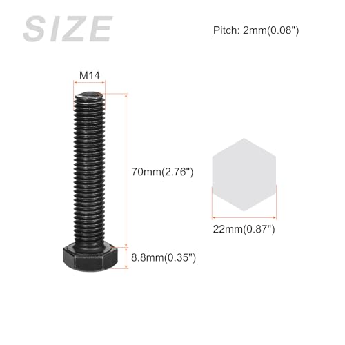 Image of METALLIXITY Hex Bolts (M14-2x70mm) 3Pcs, Carbon Steel Fully Threaded Black Oxide, Coarse Thread UNC Hex Head Screw Bolt - for Furniture Repair