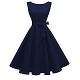 Hanpceirs Women's Boatneck Sleeveless Swing Vintage 1950s Cocktail Dress Navy Blue L