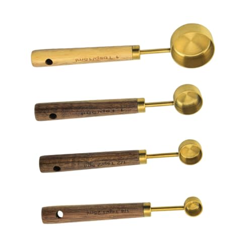 TOYMYTOY 4個 ステンレス製計量カップスプーン点 木柄キッチンベーキングツール グラム目盛付き 多用途調理用 粉ミルクや茶葉計量に