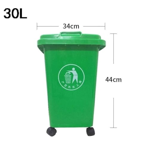 Cubo de basura verde de 30L con ruedas para exterior e interior 3
