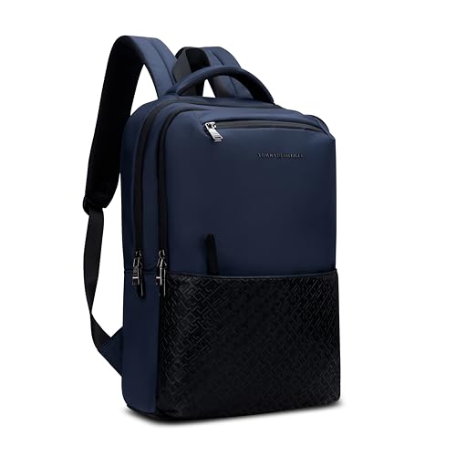 Image of Tommy Hilfiger Unisex Laptop Backpack LUMO | Twill & PU Dual-Material Design with WR Zippers | Trolley Sleeve | Backpack for Office, Work and College