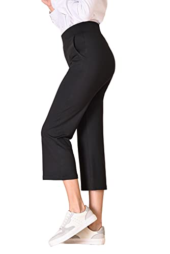 Bamans Capris For Women Casual Summer Bootcut Crop Capri Dress Pants With Pockets Wide Leg Work Slacks (Black, Medium Capri) #TOP1