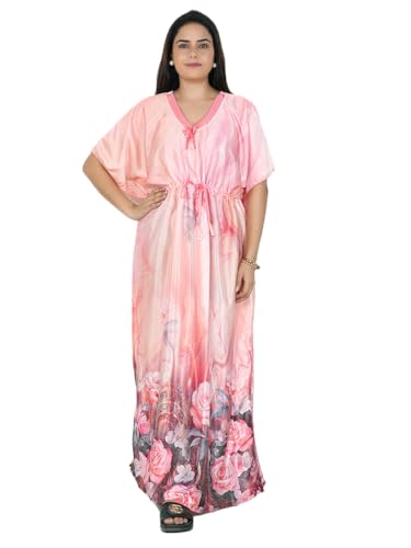 Image of Women's Printed Satin Blend Kaftan Nighty /Nightgown /Nightwear /Maxi WSR-185
