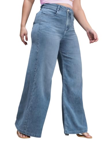 Image of Miss Chase A+ Women's Wide-Leg Mid Rise Regular Length Blast Effect Denim Jeans
