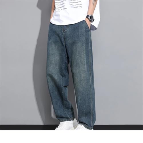 Men's Harajuku Loose Solid Color Casual Wide Pants Straight Trousers Denim Jeans3