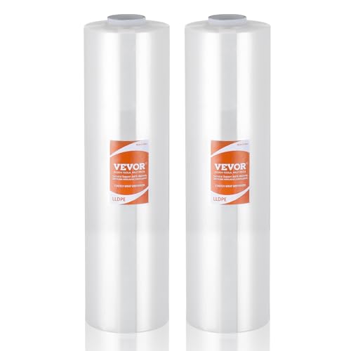 vevor stretch film 15 inches x 1200 feet 80 gauge industrial strength clear durable stretch wrap roll heavy duty shrink film stretch wrap with handles for pallet wrapping shipping moving 2 pack