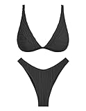 ZAFUL Women Bikini Set Bikini Back Clasp Bathing Suit with Bottoms Adjustable Straps Bikini with Bottom Black Medium