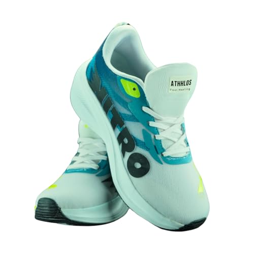 Image of Athletic Sneakers, Comfort Running Shoes, White and Turquoise with Neon Yellow Accents | Lightweight and Breathable