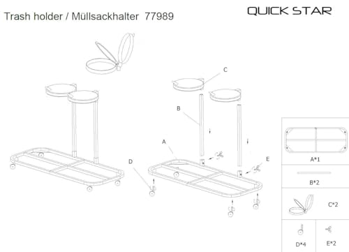 QUICK STAR Doppel Müllsackständer mit Deckel und 4 Rollen | Metall Müllsackhalter 120 Liter | Stabiler Müllsack Ständer - Verzinkter Stahl | Müllbeutelhalter Gelber Sack 120L | Mobiler Abfallbehälter
