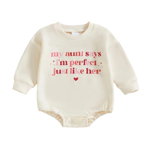 luethbiezx Infant Baby Girls Auntie Sweatshirt Romper My Aunt Says I'm Perfect Just Like Her Long Sleeve Jumpsuit