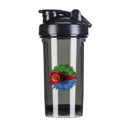 Vintage Sunflower Eritrean Flag 18 Ounce Shaker Cup,Fashion Theme Pattern Shaker Bottle Leak-proof Workout Shake Bottles 500ML/18 oz Perfect for Pre Workout Black 0