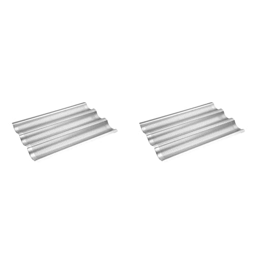 Wouueso 2X Plat à Pain Français 3 Antiadhésif en Acier Inoxydable pour Grille-Pain, Four, Cuisine, Viande, Biscuit, Assiette à Pain