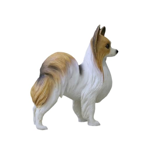 Realistische kleine Papillon-Figur aus Kunstharz, Geschenke, Hunde-Gedenkfiguren, Auto-Dekoration, Sammler-Hundestatue, Skulptur, Geschenke für Papillon-Liebhaber (braun-weiß, L: 6,2 cm x B 3,5 cm x H