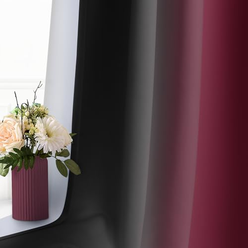 Image of SimpleHome Ombre Burgundy and Black Room Darkening Curtains 84 inch Length | Bedroom Curtains,Grommet Gradient Light Blocking Window Curtains for Living Room,Thermal Insulated Drapes 2 Panels,52wx84L