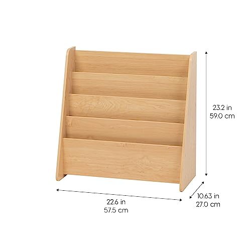 IRIS USA Wide Wooden Magazine Rack, 4-Pocket Periodical Book Sketchbook Stand with Deep Compartments for Living Room Office, Light Brown