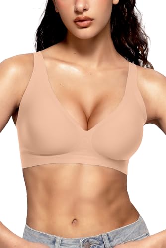 Image of Vertvie Jelly Wireless Bras for Women Push Up Plunge Seamless T-Shirt Bras No Underwire Supportive Full Coverage Bralettes