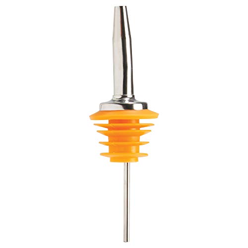 Winco Metal Pourer, Oversized, Tapered Spout, Medium Flow, Yellow Plastic Stopper