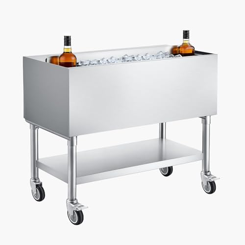 Image of VEVOR Commercial Ice Bin,19 Inch Stainless Steel Ice Chest with Sliding Lid and Bottle Holders, Cooler Cart Cocktail Unit for Bar Restaurant Pub, NSF Certified