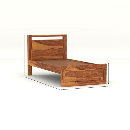Image of Solid Sheesham Wood Bed 6X3 Single Bed Without Storage for Bedroom - Single Cot Wooden BedSingle Size for Living Room Guest Room - 12 Month Warranty (Henry Honey, 6X3 Without Storage)
