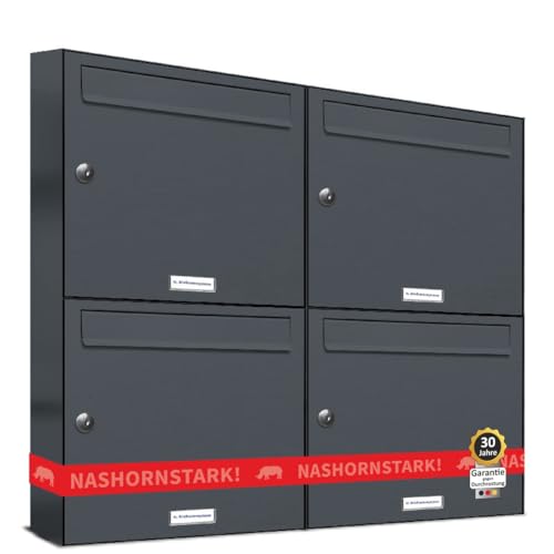 AL Briefkastensysteme 4er Briefkastenanlage Anthrazit Grau RAL 7016,...