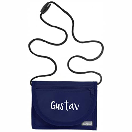 Plånbok med fönster för upphängning med namn | motiv namntryck | bröstpåse personlig plånbok barn plånbok myntfack barn flickor pojkar med kardborreband, marinblå, 13 x 10 cm, barn plånbok