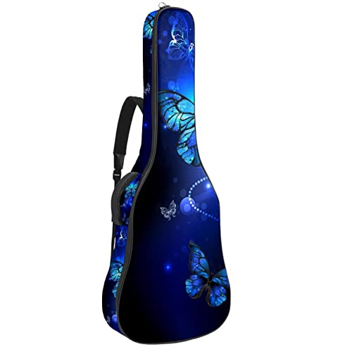 Housse de guitare imperméable Oxford avec bandoulière réglable Motif papillons lumineux Bleu - Les Beatles, Paul McCartney, John Lennon, RIngo Starr, George Harrison Housse de guitare imperméable Oxford avec bandoulière réglable Motif papillons lumineux Bleu
