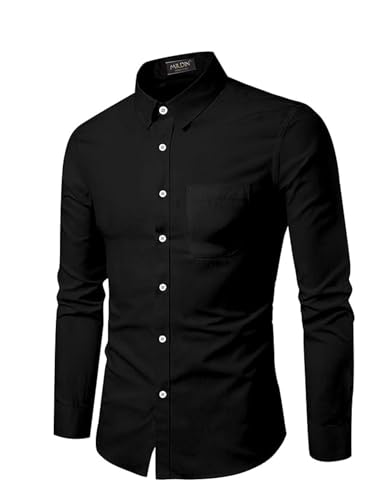 Image of MILDIN Men's Pure Cotton Striped Printed Shirt with Spread Collared Neck Full Sleeve Curved Hemline Button Closure and Regular Fit | Shirt for Man