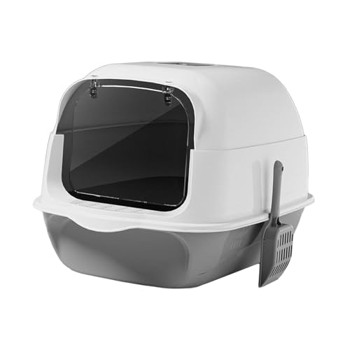 Arenero para gato con tapa y puerta, mediano, gris