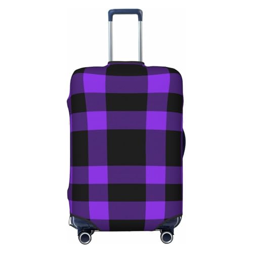 Purple Buffalo Plaid Print Luggage Cover For Suitcase,Washable Elastic Travel Suitcase Protector With Zipper Closure And Bottom Buckle – Fits 18-32