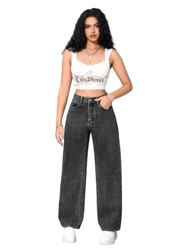 Image of KOTTY Women's High Rise Wide Leg Jeans|Cotton Blend Straight Fit Denim|Trendy Comfortable Casual Wear