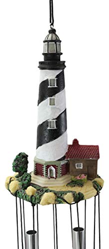 Ebros Cape Hatteras Barrier Island Black And White Spiral Bands Lighthouse Hanging Garden Patio Wind Chime With Aluminum Rods And Miniature Resin Light House Decorative Mobile Sculptures #TOP3