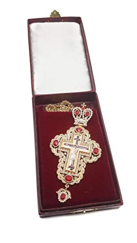 Nazareth Store Pectoral Cross Red Zircons Crystallized Christian Priest Bishop Crucifix Pendant Necklace 20" in Gift Box2