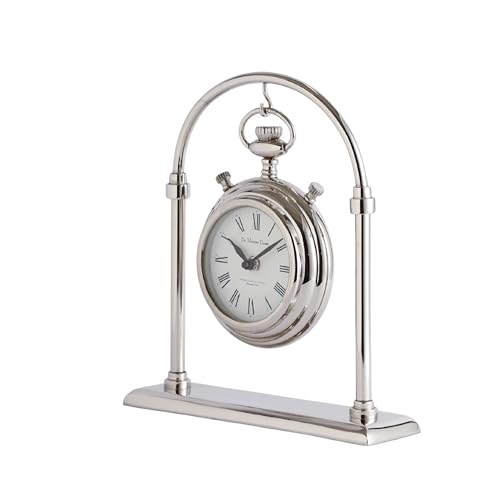 Image of Decor de Maison Handcrafted Archway Timepiece Table Clock for Kids Room, Living Room, Bedroom | Classic Non-Ticking Tabletop Battery Operated Analog Desk Clock in Silver (25x6.5x28cm)