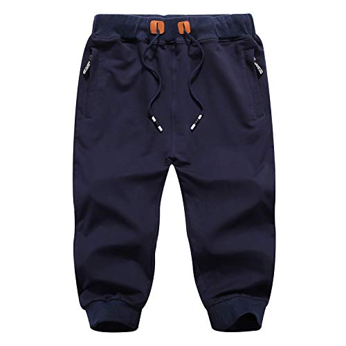 Faskunoie Men's 3/4 Joggers Casual Elastic Short Pants Exercise Summer Shorts With Zipper Pockets Army Green #TOP5