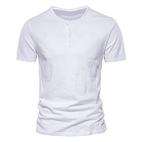 Chemises Henley décontractées à manches courtes pour homme, coupe régulière, boutons unis, blanc, L Cover